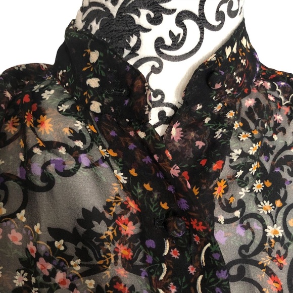 SAKS FIFTH AVE Floral Mesh Button-down Blouse - Picture 2 of 14